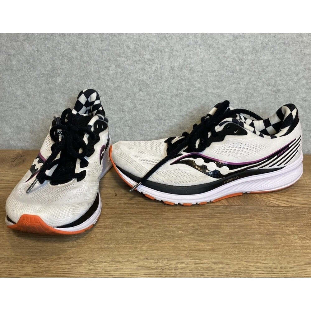 Saucony W Sz 9 Power Run Ride 14 Running Gym Walking Training White Racing Flag